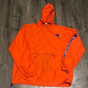 Champions XL 100% Polyester Orange Jacket half zip with front pocket pouch